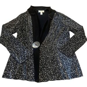 Joseph Ribkoff Women's 16 Evening Blouse Black Silver Metallic Pleated Button